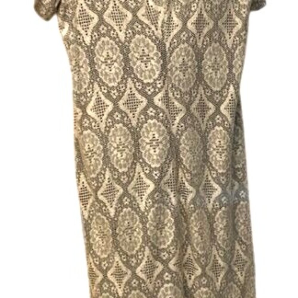 Vintage Helen Ball Lace Fringe Dress Size 14 With Beige  Black Pattern - Picture 5 of 8